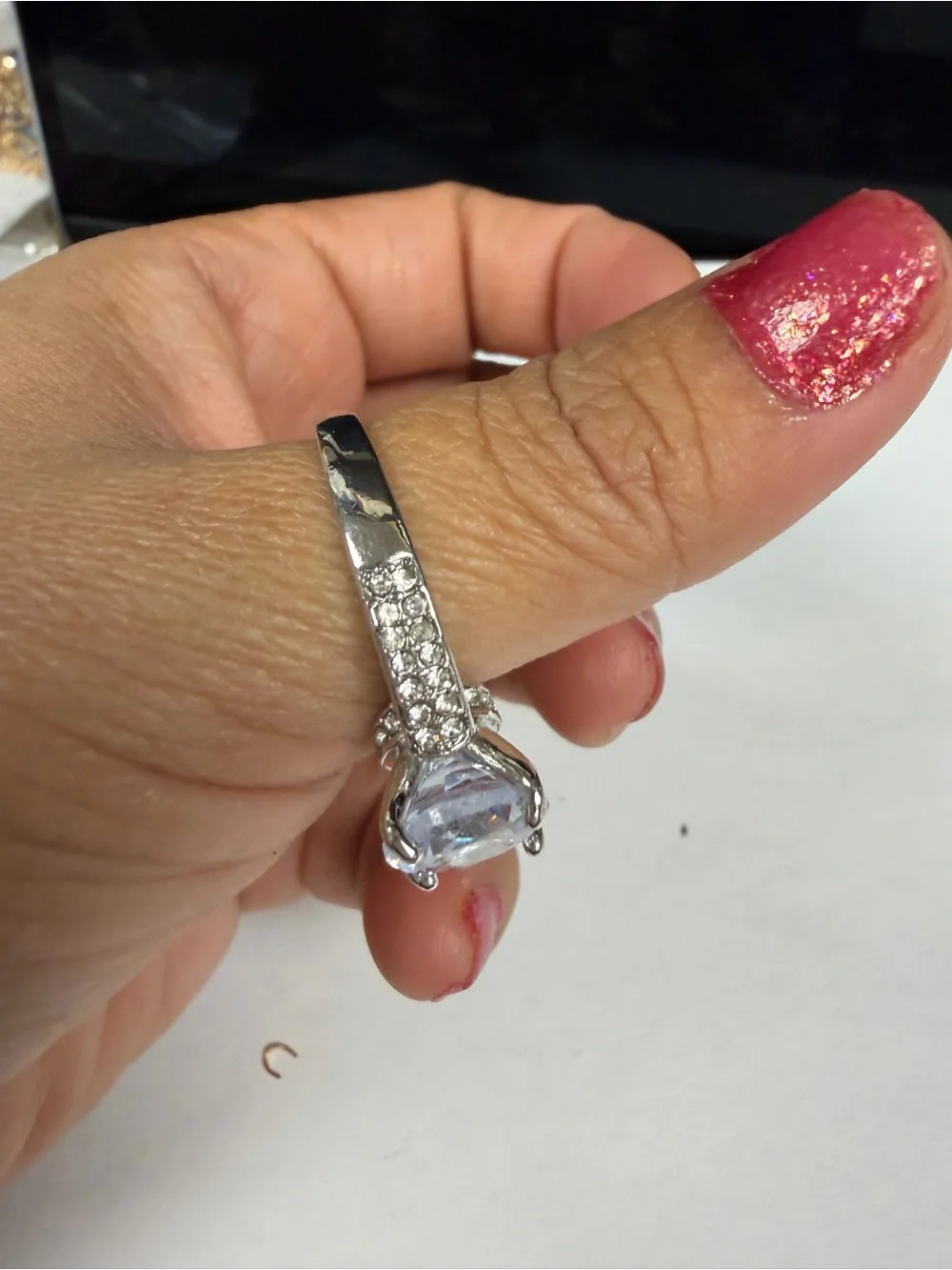 Silver Tone Round-Cut Cubic Zirconia Statement Ring in Clear